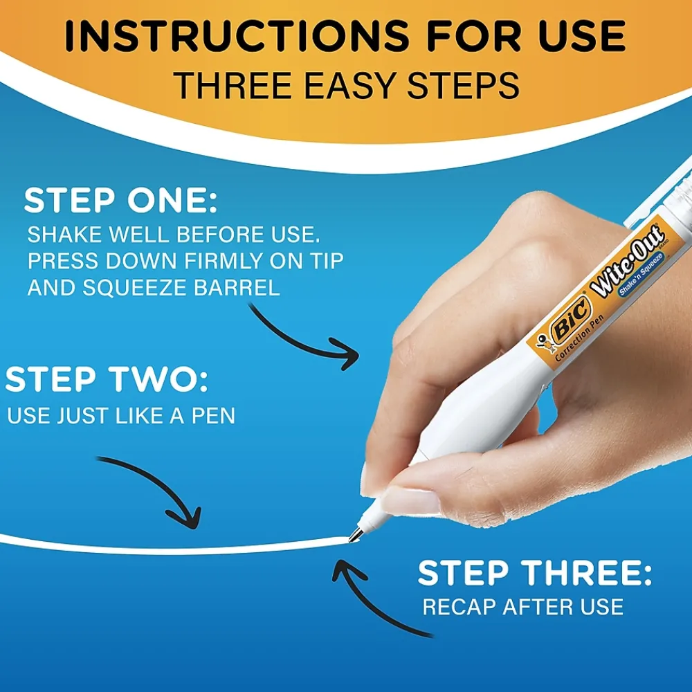 Correction & White-Out|Wite-Out Shake 'N Squeeze Correction Pen, White, 2/Pack (50695)