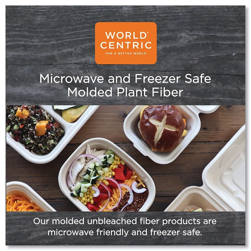 World Centric Fiber Trays, PLA Lined, PFAS Free, 1-Compartment, 18 x 14 x 1, Natural, 100/Carton