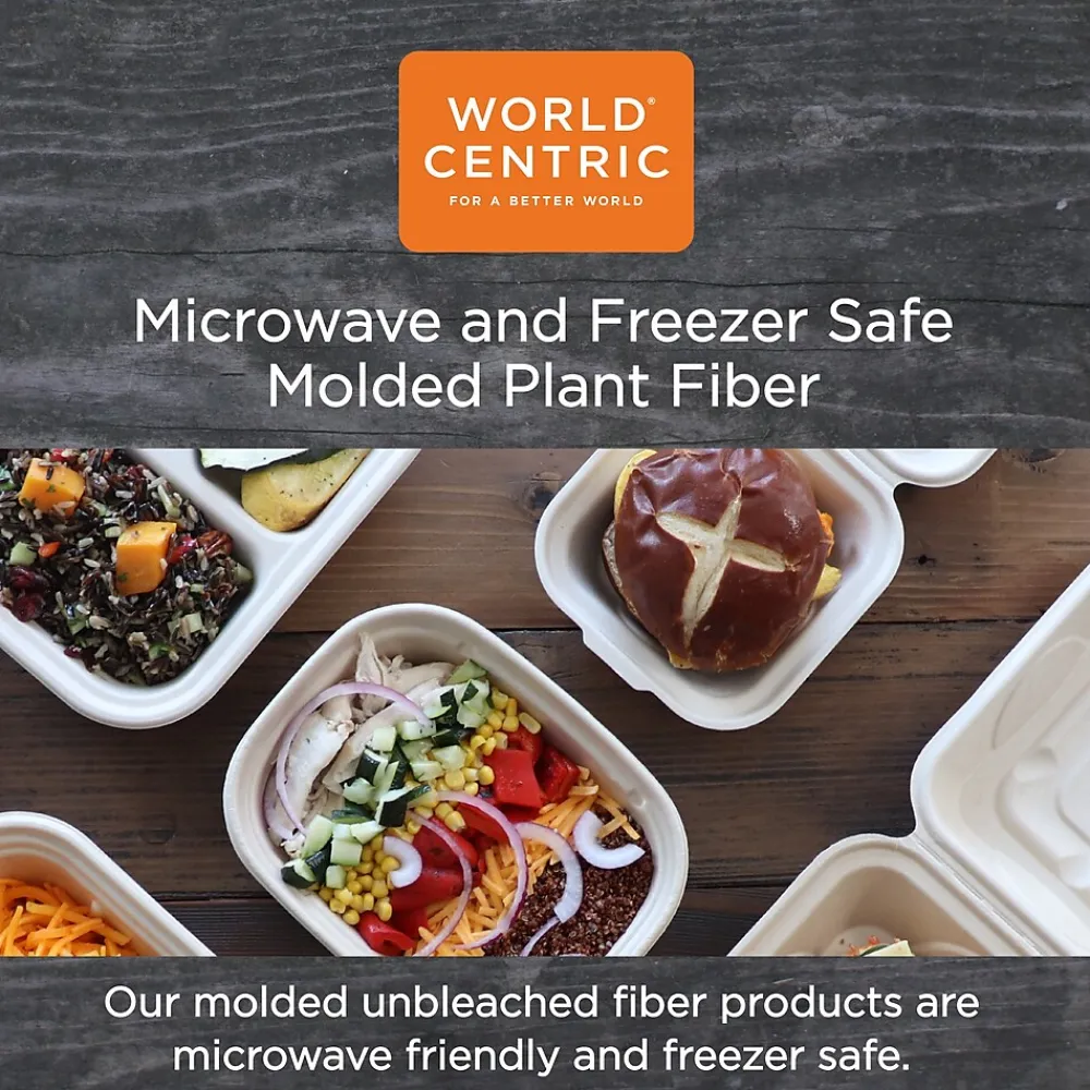 World Centric Fiber Trays, PLA Lined, PFAS Free, 8.3 x 4.9 x 0.7, Natural, 500/Carton