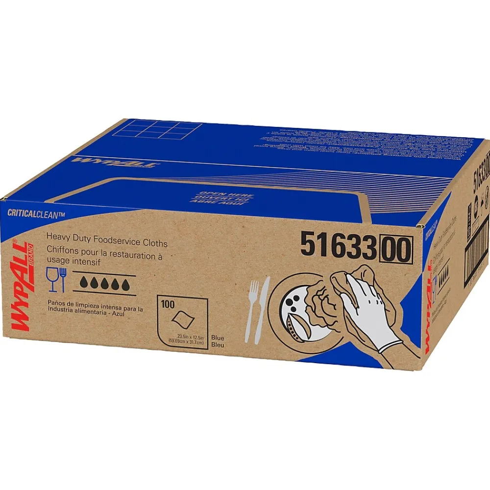 CriticalClean Foodservice Fabric Food Service Cloths, 23.5" x 12.5", Blue, 100 Cloths/Pack (51633)<WypAll Clearance