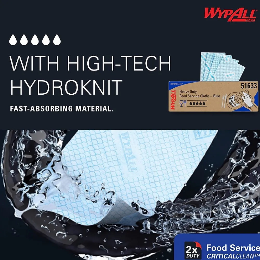CriticalClean Foodservice Fabric Food Service Cloths, 23.5" x 12.5", Blue, 100 Cloths/Pack (51633)<WypAll Clearance
