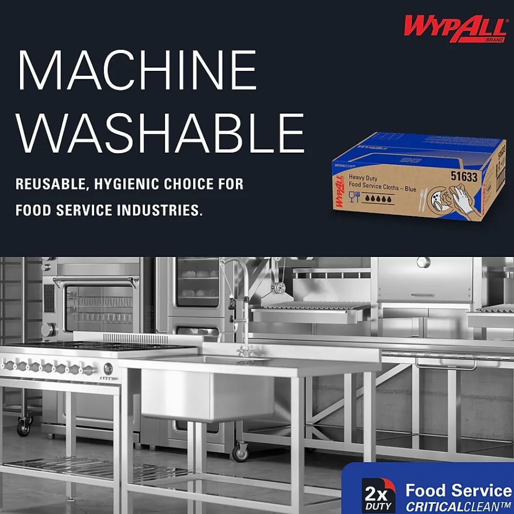 CriticalClean Foodservice Fabric Food Service Cloths, 23.5" x 12.5", Blue, 100 Cloths/Pack (51633)<WypAll Clearance