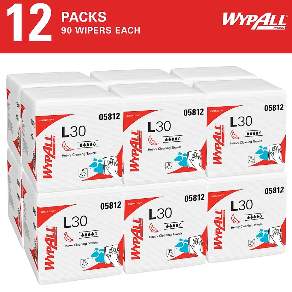 GeneralClean L30 Durable Fibers Cleaning Wipers, 12" x 12.5", White, 90 Wipers/Box, 12/Carton (05812)<WypAll Discount