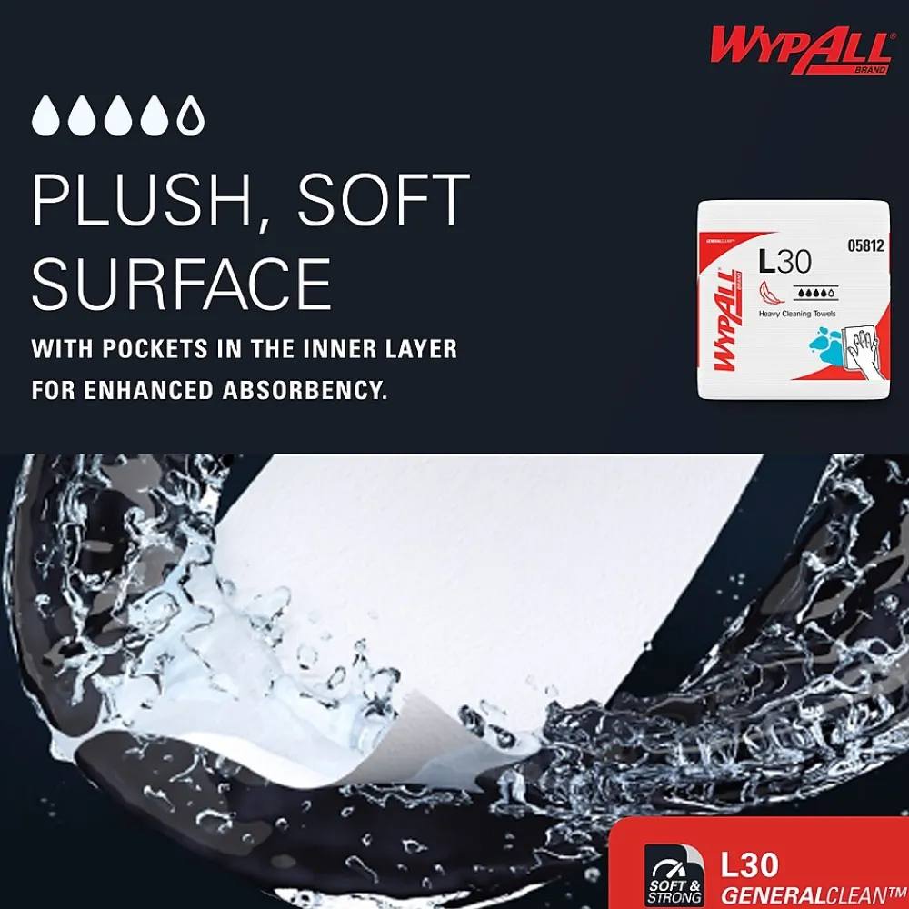 GeneralClean L30 Durable Fibers Cleaning Wipers, 12" x 12.5", White, 90 Wipers/Box, 12/Carton (05812)<WypAll Discount