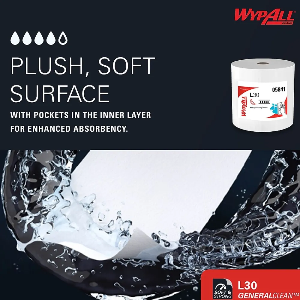 GeneralClean L30 Fabric Cleaning Wipers, 13.3" x 12.4", White, 875 Sheets/Roll, 875 Wipers/Box (5841)<WypAll Hot