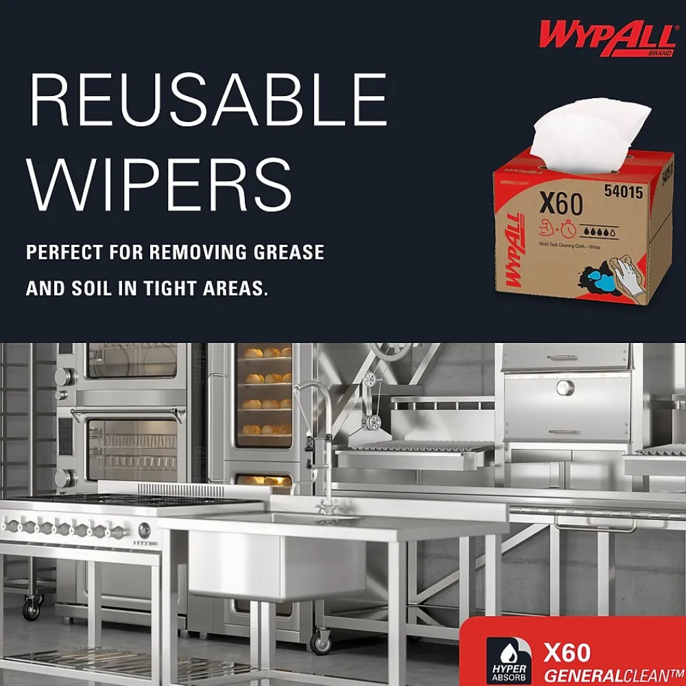 GeneralClean X60 Fabric Cleaning Wipers, 12.5", White, 236 Wipers/Box (54015)<WypAll Clearance