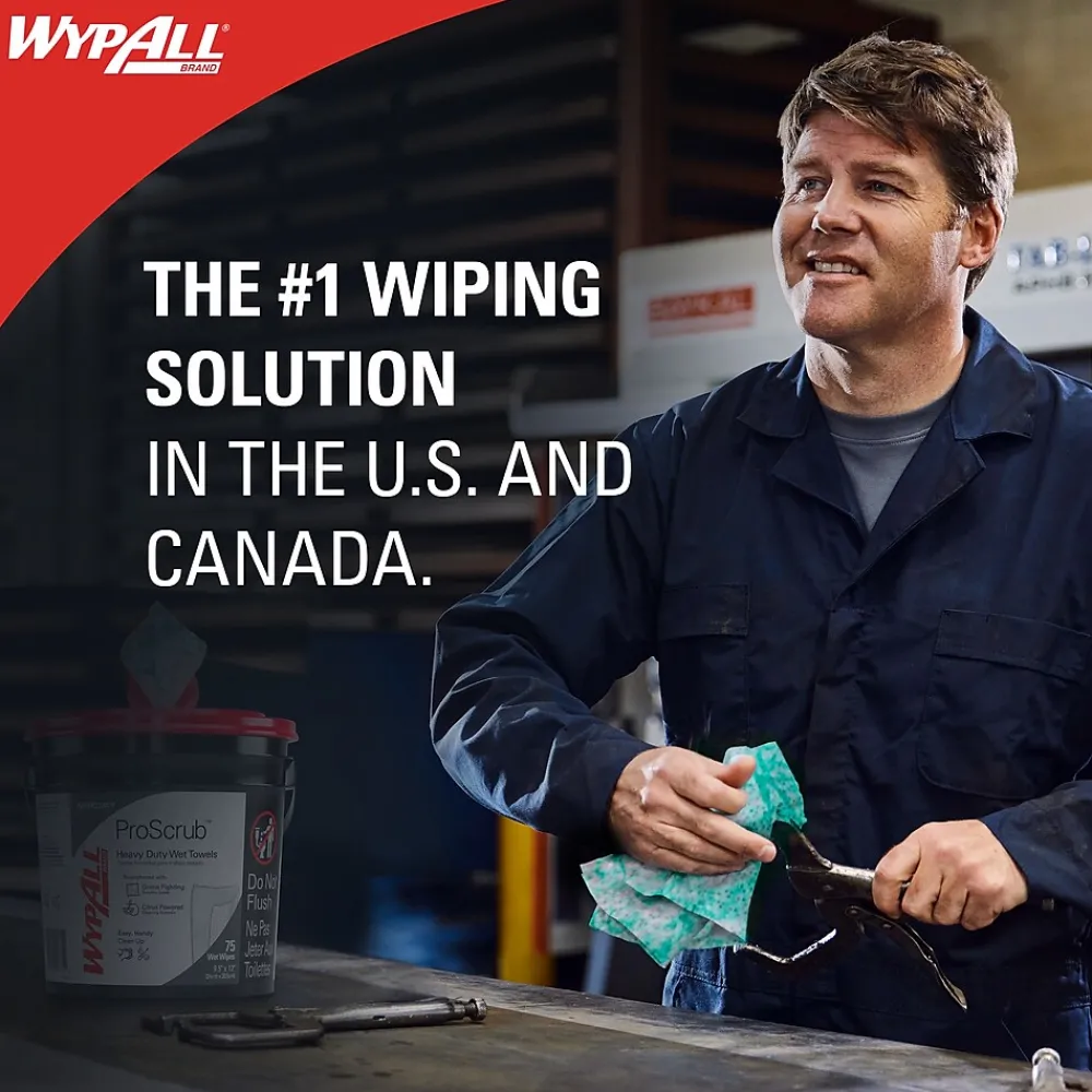 PowerClean ProScrub Fabric Cleaning Wipers, 9.5", Green, 75 Wipers/Box, 6/Carton (91367)<WypAll Best
