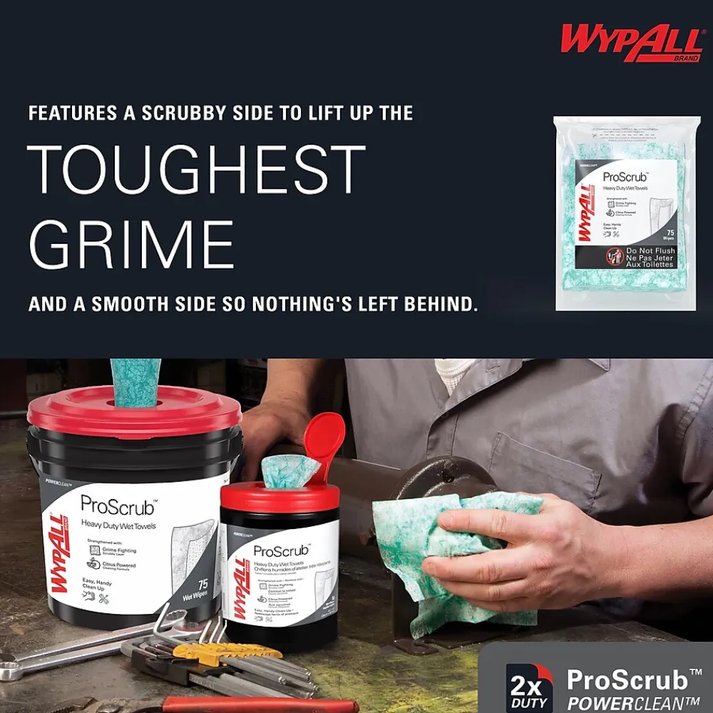 PowerClean ProScrub Fabric Cleaning Wipers, 9.5", Green, 75 Wipers/Box, 6/Carton (91367)<WypAll Best