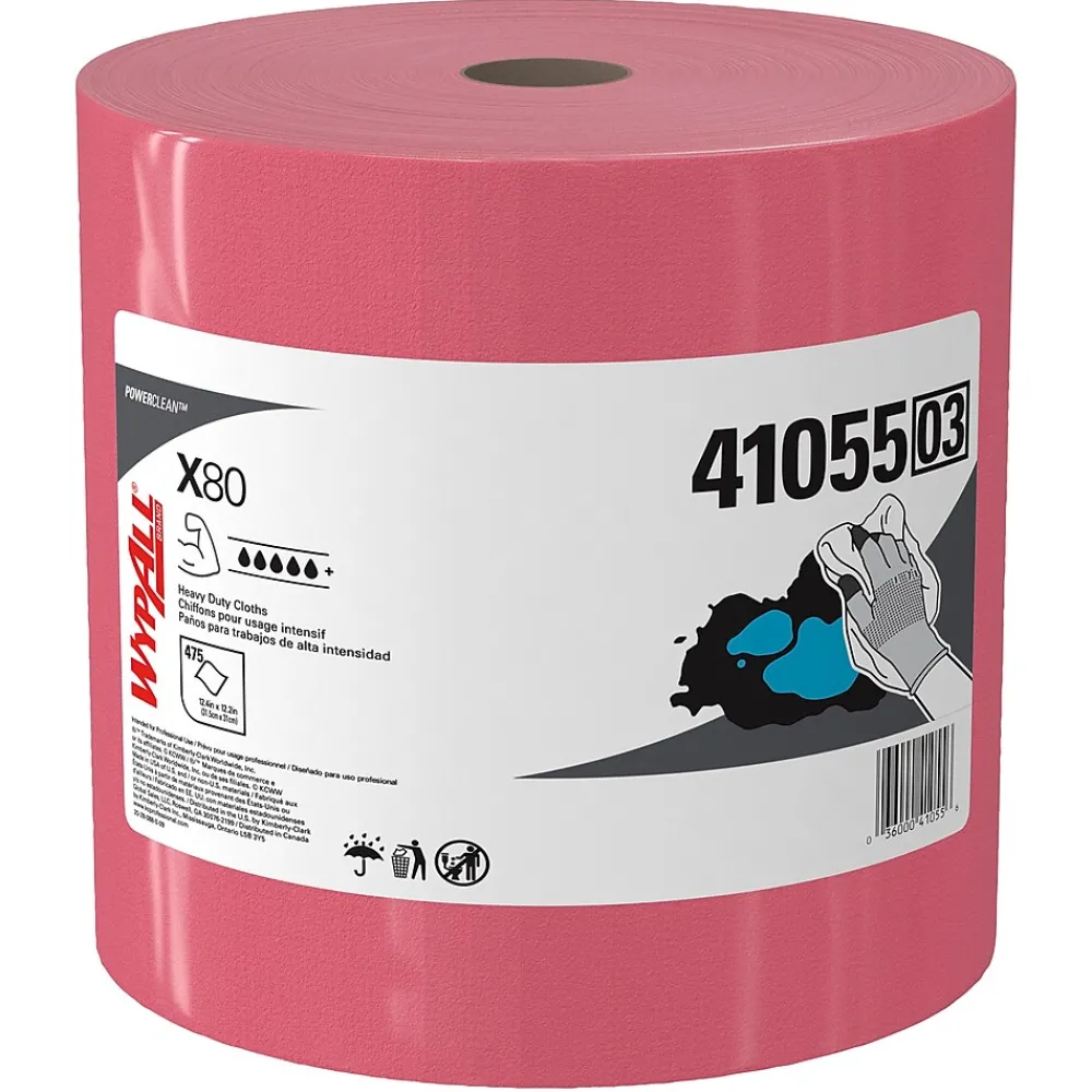 PowerClean X80 Cloth Cleaning Wipers, 16.8" x 12.5", Red, 475 Sheets/Roll (41055)<WypAll Sale