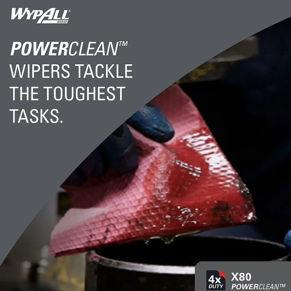 PowerClean X80 Cloth Cleaning Wipers, 16.8" x 12.5", Red, 475 Sheets/Roll (41055)<WypAll Sale
