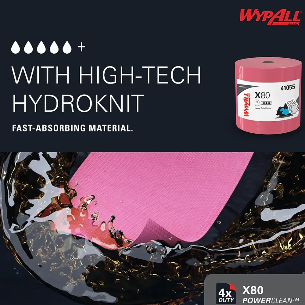 PowerClean X80 Cloth Cleaning Wipers, 16.8" x 12.5", Red, 475 Sheets/Roll (41055)<WypAll Sale