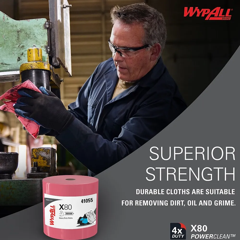 PowerClean X80 Cloth Cleaning Wipers, 16.8" x 12.5", Red, 475 Sheets/Roll (41055)<WypAll Sale