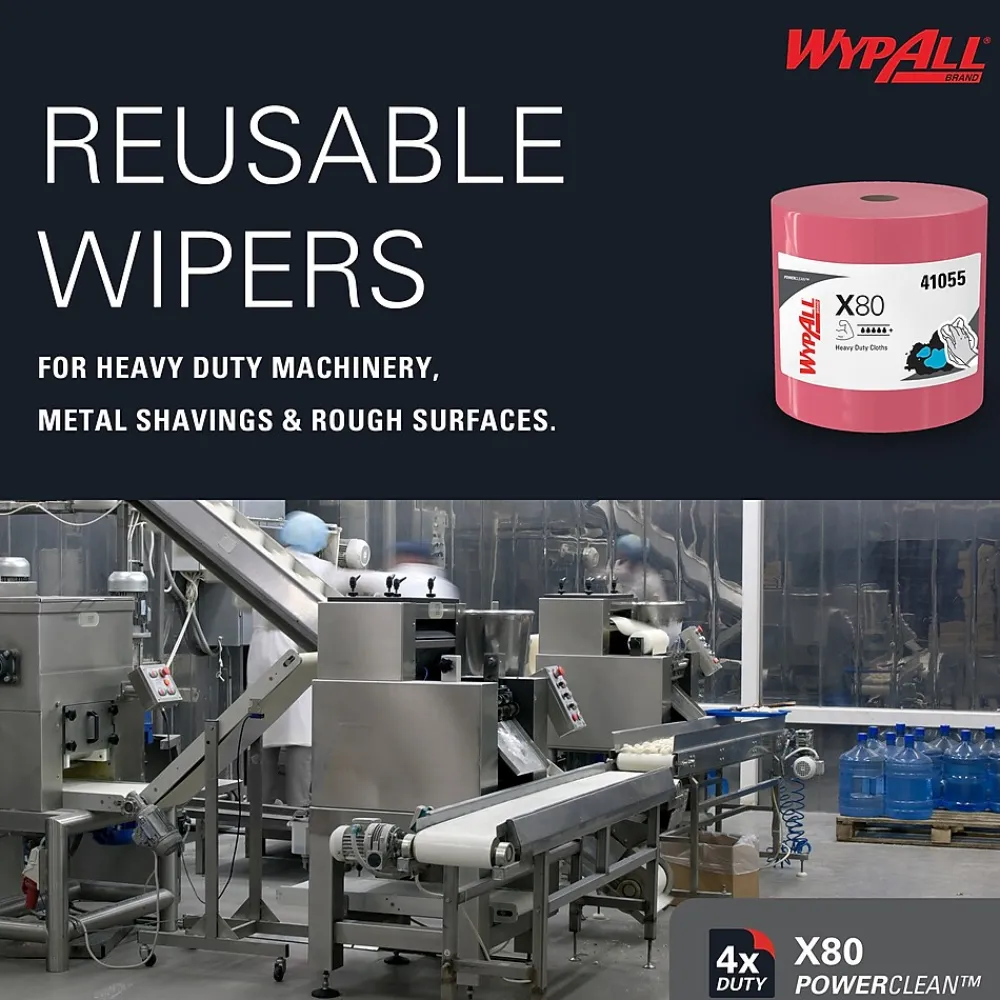 PowerClean X80 Cloth Cleaning Wipers, 16.8" x 12.5", Red, 475 Sheets/Roll (41055)<WypAll Sale