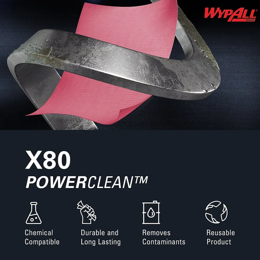 PowerClean X80 Cloth Cleaning Wipers, 16.8" x 12.5", Red, 475 Sheets/Roll (41055)<WypAll Sale