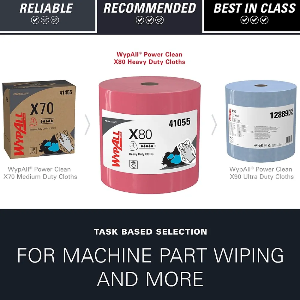 PowerClean X80 Cloth Cleaning Wipers, 16.8" x 12.5", Red, 475 Sheets/Roll (41055)<WypAll Sale