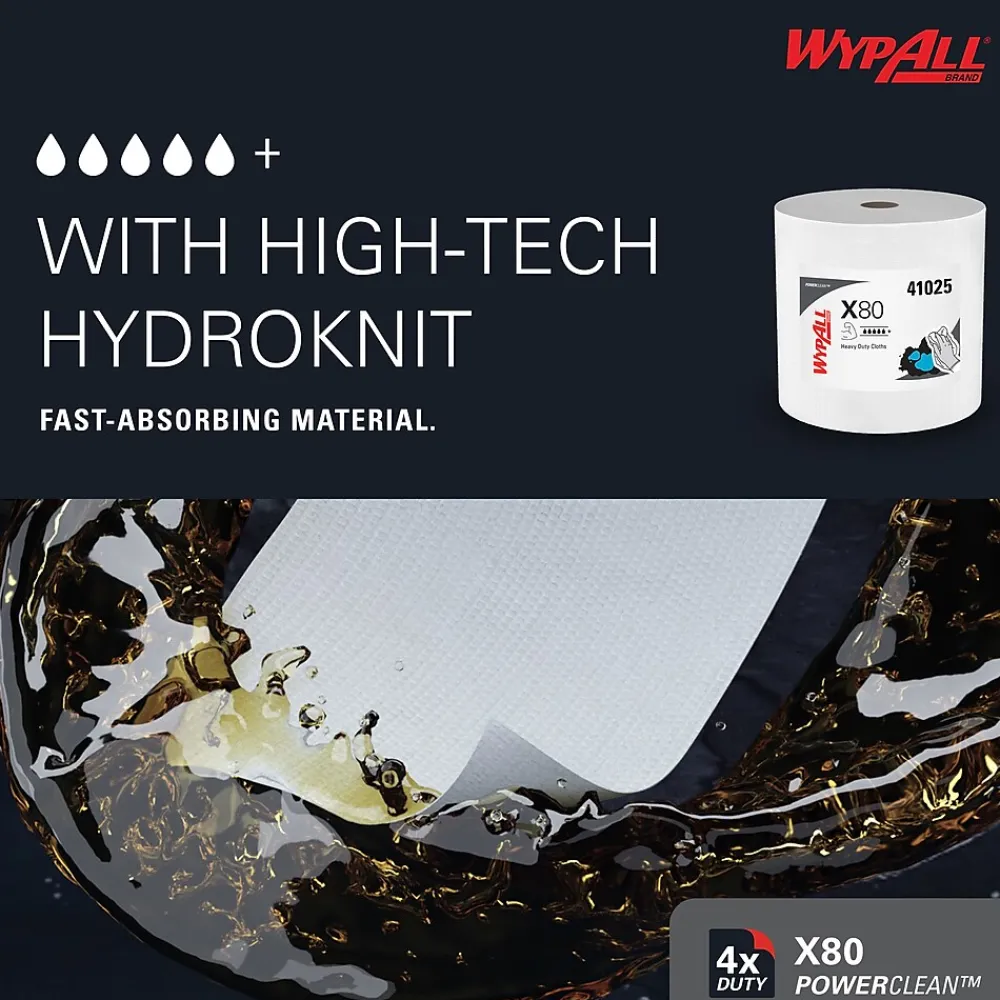 PowerClean X80 Fabric Cleaning Wipers, White, 475 Sheets/Roll, 475 Wipers/Box (41025)<WypAll New