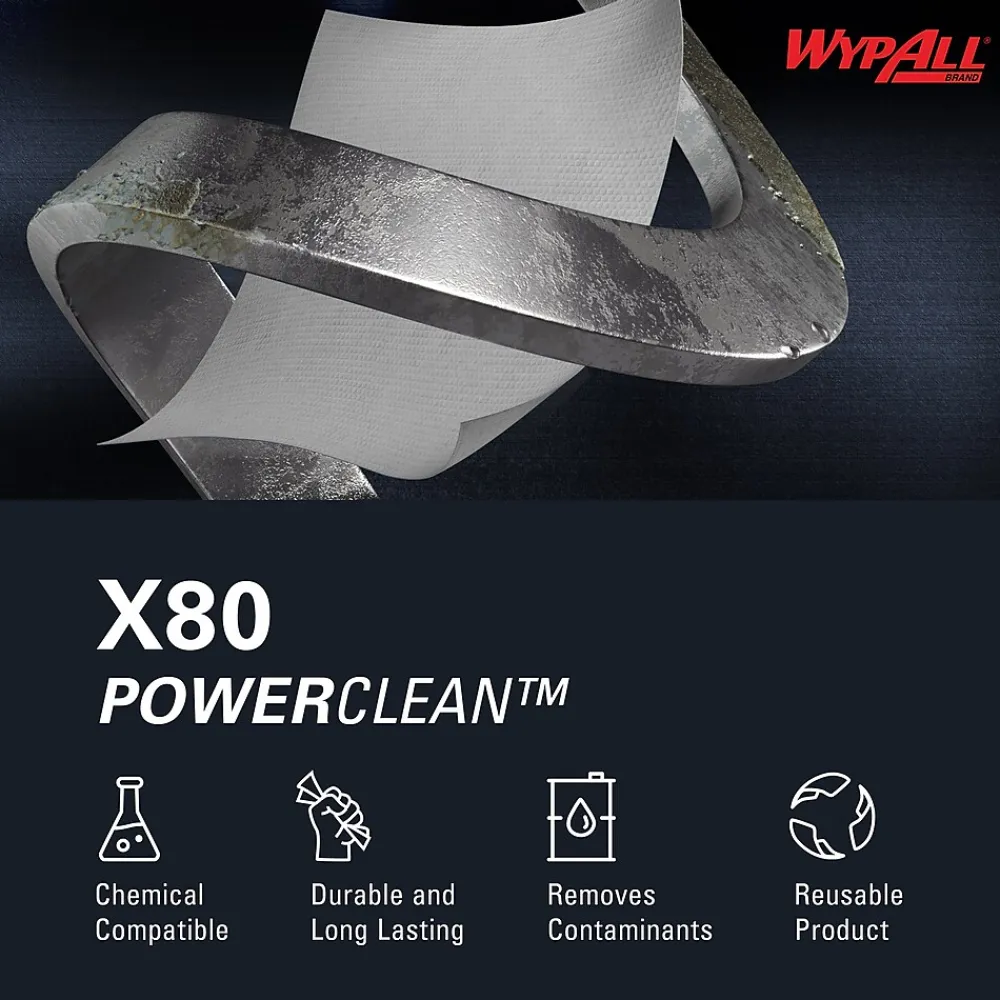 PowerClean X80 Fabric Cleaning Wipers, White, 475 Sheets/Roll, 475 Wipers/Box (41025)<WypAll New