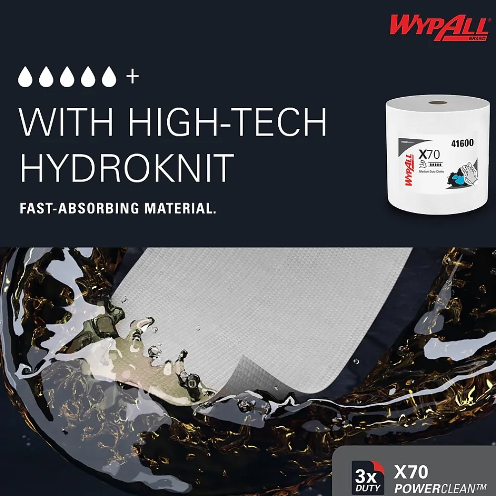 PowerClean X70 Fabric Cleaning Wipers, 13.3" x 13.4", White, 870 Sheets/Roll (41600)<WypAll Clearance