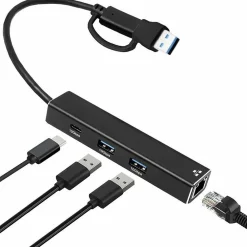 4XEM 3-Port USB-C and A with 2.5Gbps Ethernet Hub, Black (4XUSBCAHUB2A1CTAA)
