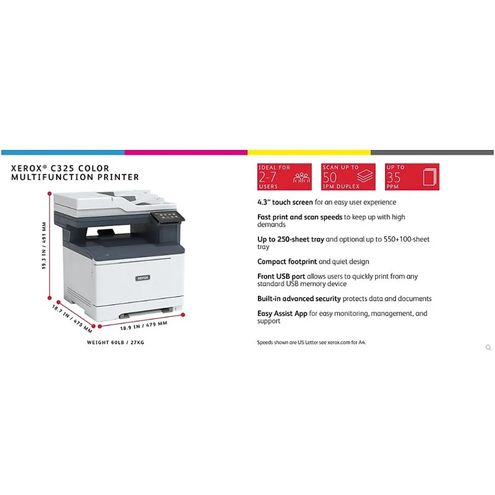 Xerox C325 Wireless Color Laser Printer, All-In-One, Print, Scan, Copy, Fax (C325/DNI )
