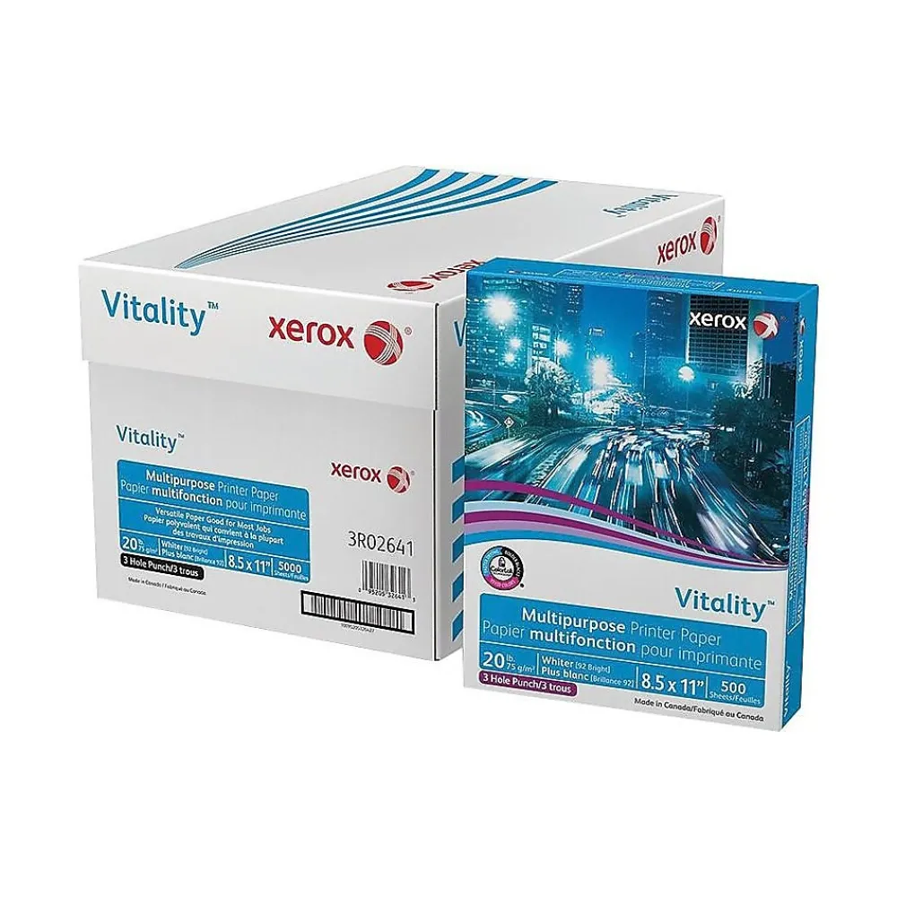Multipurpose Paper*Xerox Vitality 8.5" x 11" 3-Hole Punched Multipurpose Paper, 20 lbs., 92 Brightness, 5000/Carton (3R2641)