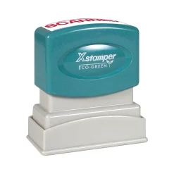 Stamps & Stamp Pads|Xstamper ECO-GREEN Pre-Inked Stamp, Scanned, Red Ink (036049)