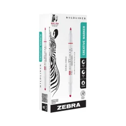 Highlighters|Zebra MILDLINER Double-Ended Creative Highlighter, Chisel/Bullet Tip, Red, 6/Pack (78130R)